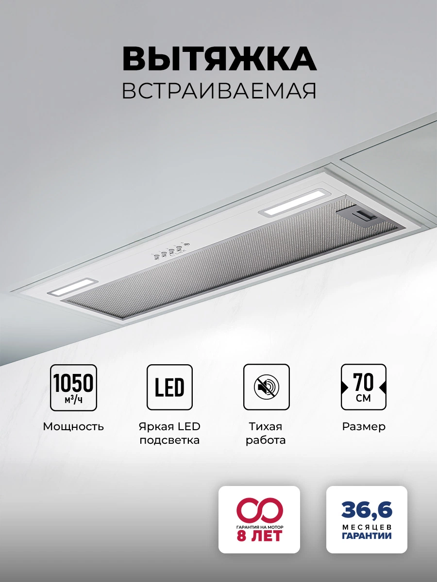 Вытяжка кухонная встраиваемая LEX HYPER 900 WH