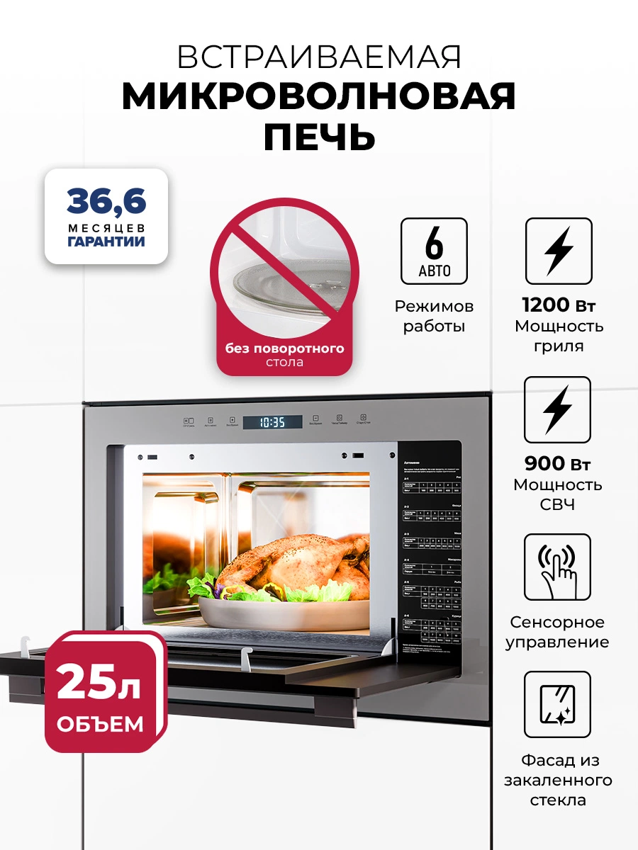 Микроволновая печь встраиваемая LEX BIMO 25.03N GREY